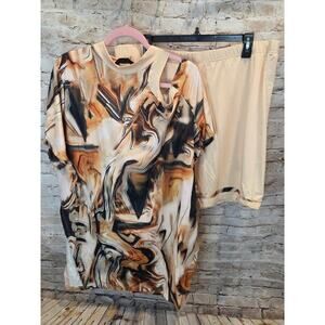 Plus Womens 2 Piece Pajama Short Sleeve Shorts Set Lounge Set Size 5XL Open...